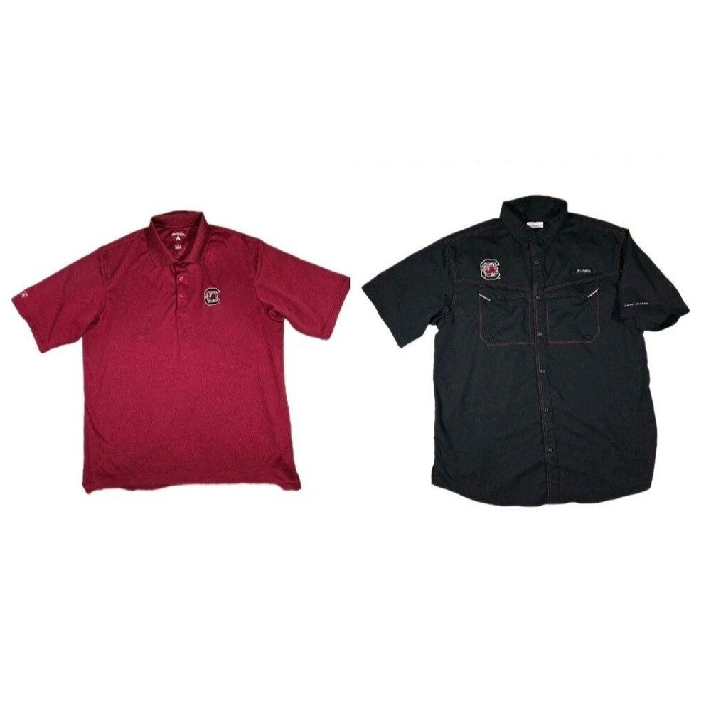 Lot Of 2 Mens South Carolina Gamecocks Short Sleeve Polo Short Shirt Large